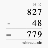 Calculate 827 minus 48 using long subtraction