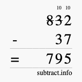 Calculate 832 minus 37 using long subtraction