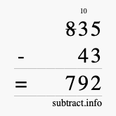 Calculate 835 minus 43 using long subtraction