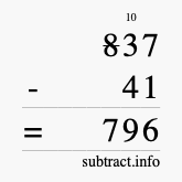 Calculate 837 minus 41 using long subtraction