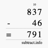 Calculate 837 minus 46 using long subtraction