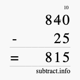 Calculate 840 minus 25 using long subtraction