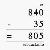 Calculate 840 minus 35 using long subtraction Calculate 840 minus 35 using long subtraction