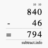 Calculate 840 minus 46 using long subtraction