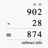 Calculate 902 minus 28 using long subtraction