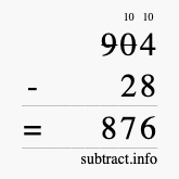 Calculate 904 minus 28 using long subtraction