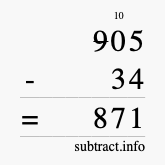 Calculate 905 minus 34 using long subtraction