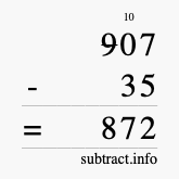 Calculate 907 minus 35 using long subtraction