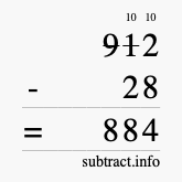 Calculate 912 minus 28 using long subtraction