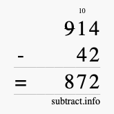 Calculate 914 minus 42 using long subtraction