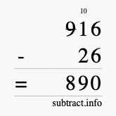 Calculate 916 minus 26 using long subtraction