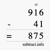 Calculate 916 minus 41 using long subtraction