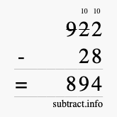 Calculate 922 minus 28 using long subtraction
