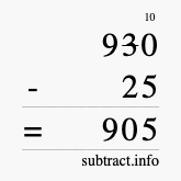 Calculate 930 minus 25 using long subtraction Calculate 930 minus 25 using long subtraction