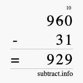 Calculate 960 minus 31 using long subtraction