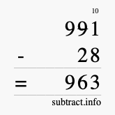 Calculate 991 minus 28 using long subtraction