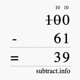 Calculate 100 minus 61 using long subtraction