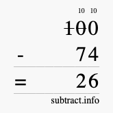 Calculate 100 minus 74 using long subtraction