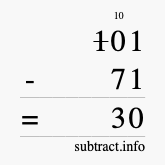 Calculate 101 minus 71 using long subtraction