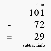 Calculate 101 minus 72 using long subtraction