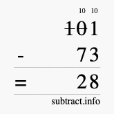 Calculate 101 minus 73 using long subtraction Calculate 101 minus 73 using long subtraction