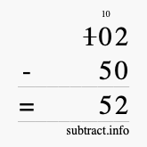Calculate 102 minus 50 using long subtraction