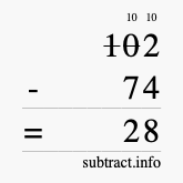 Calculate 102 minus 74 using long subtraction