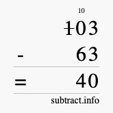 Calculate 103 minus 63 using long subtraction