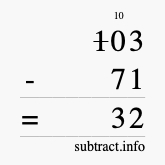 Calculate 103 minus 71 using long subtraction