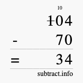 Calculate 104 minus 70 using long subtraction