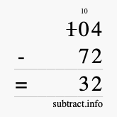 Calculate 104 minus 72 using long subtraction