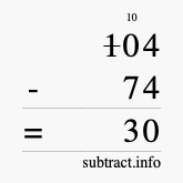 Calculate 104 minus 74 using long subtraction