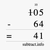 Calculate 105 minus 64 using long subtraction