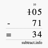 Calculate 105 minus 71 using long subtraction