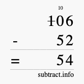 Calculate 106 minus 52 using long subtraction