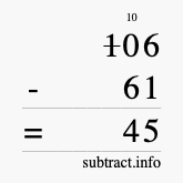 Calculate 106 minus 61 using long subtraction Calculate 106 minus 61 using long subtraction