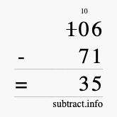 Calculate 106 minus 71 using long subtraction
