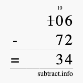 Calculate 106 minus 72 using long subtraction