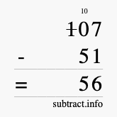 Calculate 107 minus 51 using long subtraction