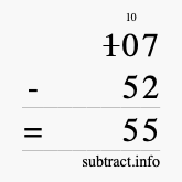 Calculate 107 minus 52 using long subtraction