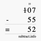 Calculate 107 minus 55 using long subtraction Calculate 107 minus 55 using long subtraction