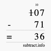 Calculate 107 minus 71 using long subtraction