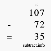 Calculate 107 minus 72 using long subtraction