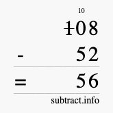 Calculate 108 minus 52 using long subtraction