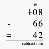 Calculate 108 minus 66 using long subtraction