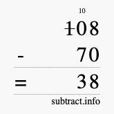 Calculate 108 minus 70 using long subtraction