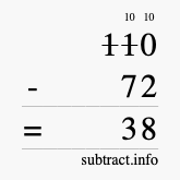 Calculate 110 minus 72 using long subtraction