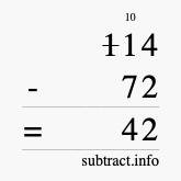 Calculate 114 minus 72 using long subtraction