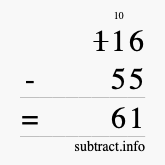 Calculate 116 minus 55 using long subtraction Calculate 116 minus 55 using long subtraction