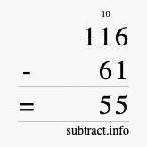Calculate 116 minus 61 using long subtraction